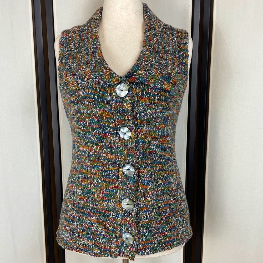 Kintamani Knit Vest Multicolor Abalone Button Size M Cool Retro Fun
